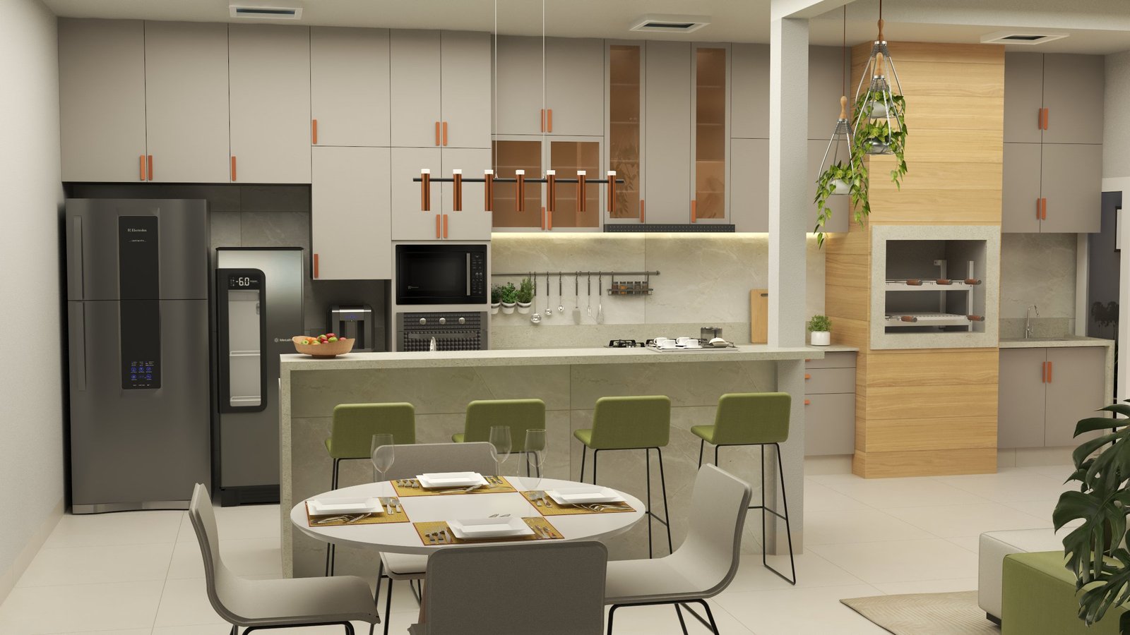 Cozinha integrada, projeto de interiores V&M